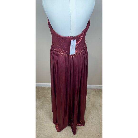 Retrofete Waldorf Strapless Pleated Metallic Lame Port Red Maxi Dress Sz XL - Picture 8 of 10